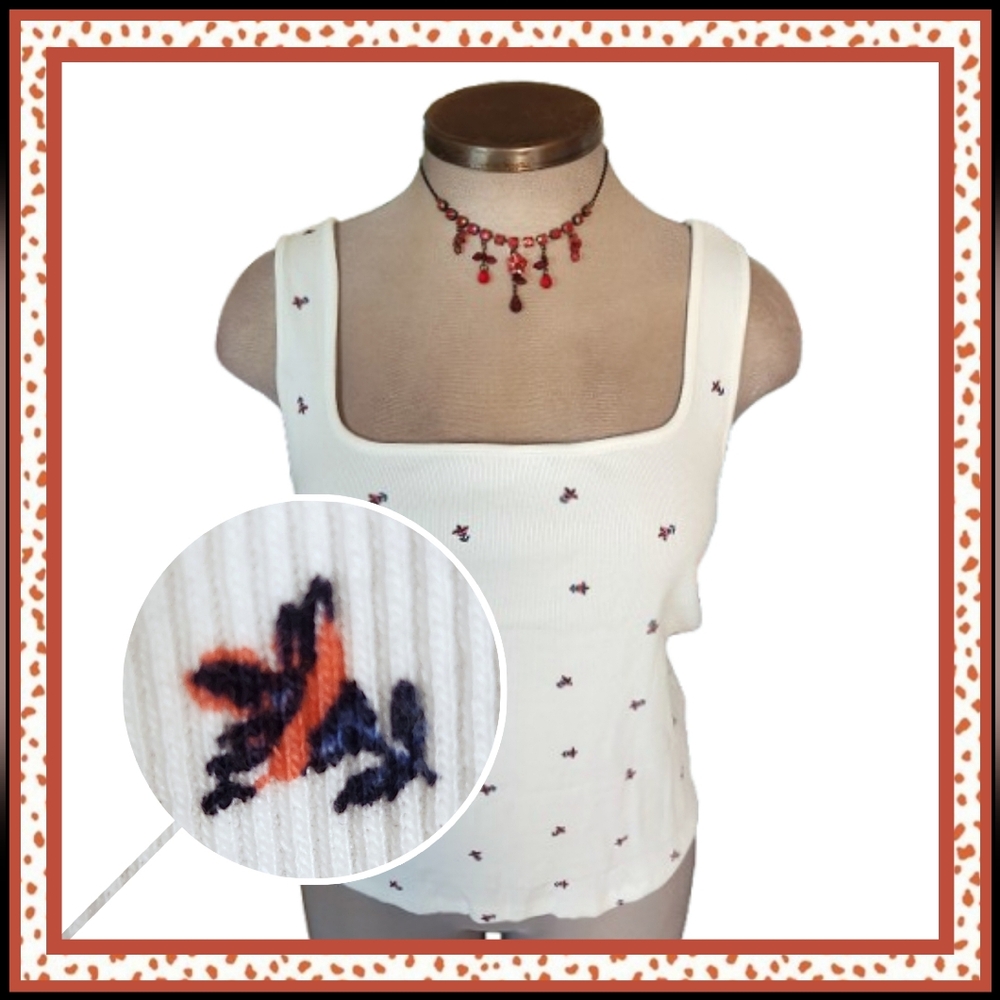OLD NAVY ☆ TINY FLOWERS ☆ WHITE RIBBED TANK TOP ☆ NWT